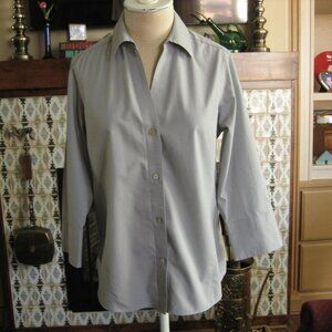 Foxcroft Womens Blouse Small Gray Non 3/4 Slit Sleeve V Neck Collar